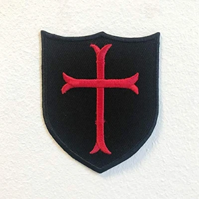 Image of Knights Templar Cross Shield Badge Iron on Sew Embroidered Patch