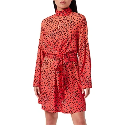 Image of Liquorish Animal Print WITH OPEN NECK Detail Day dress, Women&#039;s, Size: 14, Red
