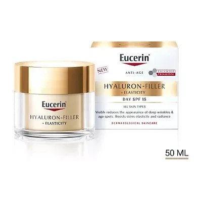 Image of Eucerin Hyaluron Filler + Elasticity Day SPF15 Cream For Anti Ageing &amp; Reduces Deep Wrinkles Improves Skin Appearance, 50ml