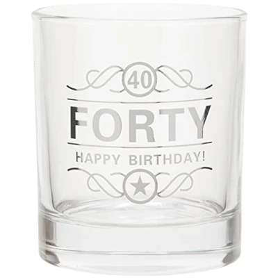 Image of Maturi 40th Birthday Spirit Glass &#039;Forty Happy Birthday!&#039;, 350ml, Gift Boxed