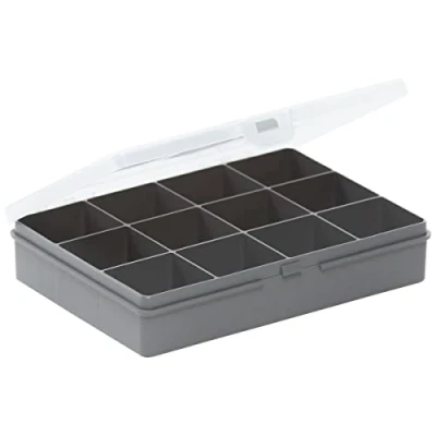 Image of Wham 2.03 12 Division Compartmental 19cm Plastic Craft Organiser Box Upcycled Soft Grey Clear