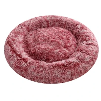 Image of Comlax Calming Donut Dog Beds XXL, Round Cushion with Removable Washable Cover, Anti Anxiety Faux Fur Cuddler, Fluffy Comfy Furry Pet Bed (100cm, Pink)