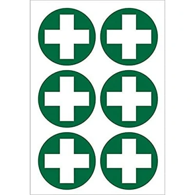 Image of Seco First Aid Cross Pictogram Sticker, 60mm Diameter (Sheet of 6) Self Adhesive Vinyl, Silver