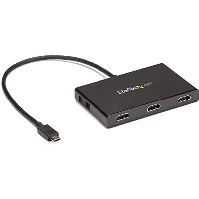 Image of StarTech.com 3 Port USB C Multi Monitor Adapter, Type to 3x HDMI MST Hub, Triple 1080p 60Hz Laptop Display Extender/Splitter, Extra Long Built In Cable, Windows Only (MSTCDP123HD)