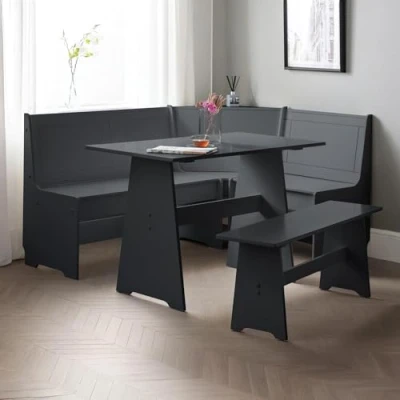 Image of Julian Bowen Anthracite Wood Newport Corner Dining Set with Storage Bench