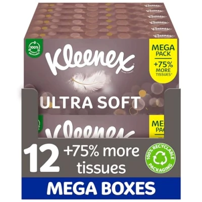 Image of Kleenex Ultra Soft Tissues Mega Pack, 112 Sheets per box Beautifully And Silky 12 boxes case