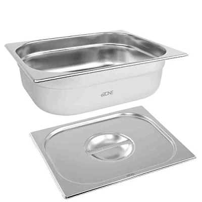 Image of eZone Gastronorm &amp; Lid 1/2 Half Stainless Steel Bain Marie Food Container Pan 100mm