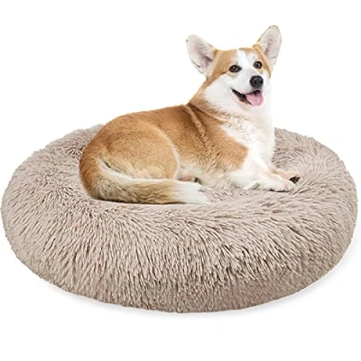 Image of Enjamoy Plush Donut Dog Bed, Calming Round Cat Bed Soft and Fluffy Cuddler Pet Cushion Self Warming Puppy Beds Machine Washable, Brown 70cm