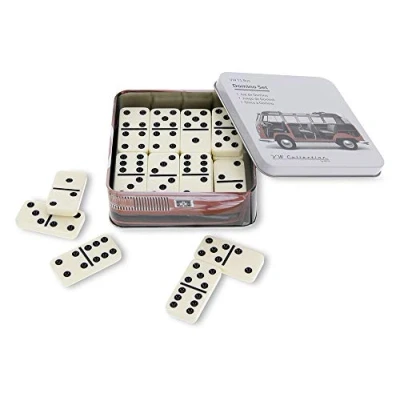 Image of BRISA VW Collection Volkswagen Domino Set Game in Metal Box with T1 Bus Campervan Motif (Dashboard/Domino/28 Tiles/Multicolor)