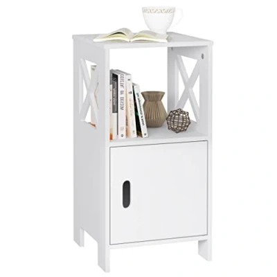 Image of WOLTU Narrow Bedside Table with Drawer and Compartments, 30x30x60 cm, Slim Wooden Side Sofa for Bedroom Living Room, White, Space saving, TSR166ws
