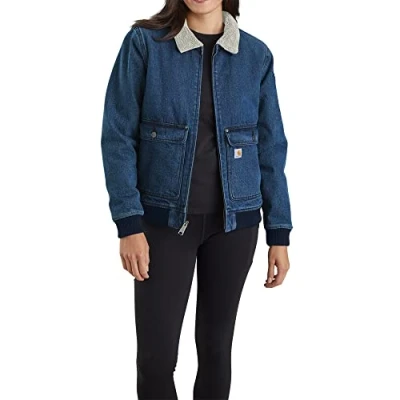 Image of Carhartt Women Winter Jacket Relaxed Fit Denim Sherpa Lined, Color:Beech, Size:XL