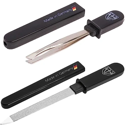 Image of 3 Swords Germany Brand Quality Double Sided Sapphire Pocket Nail File and Tweezers Made in
