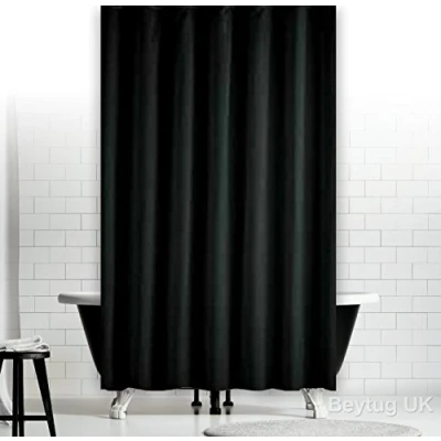 Image of Beytug Plain Black Fabric Shower Curtain, Extra Wide and Long, 240 x Long 200CM