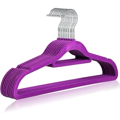 Image of MantraRaj Non Slip Flocked Velvet Hangers Space Saving Coat Clothes With Trouser Bar And Tie Bar360 Swivel Hooks, Sturdy To Hold Jumper, Pullovers, Jackets &amp; Hoodies (10 Pack, Purple)