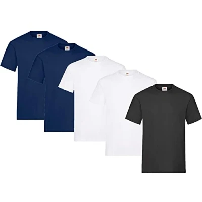 Image of Fruit of the Loom Men&#039;s T Shirt Pack 5 Heavy Cotton M L XL XXL 3XL Various Colour Sets,
