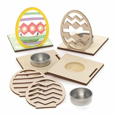 Image of Baker Ross Easter Egg Wooden Tealight Holders Pack of 4, Crafts, Craft for Kids (AX806)