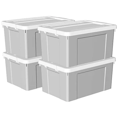 Image of Cetomo 65L*4 Storage Boxes, Plastic Box with Lids, Organizing Container Secure Latching Buckles, Stackable, Nestable, Tote Bin for Home Office Clothes, 65L 4Pack, Gray