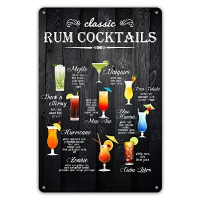 Image of Funny Kitchen Bar Quote Metal Tin Sign Wall Decor, Rustic Classic Rum Cocktails for Home Decor Gifts