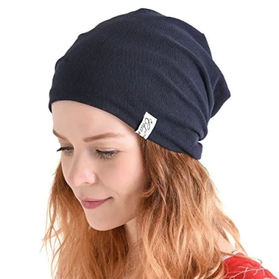 Image of Summer Beanie Slouch Hat, Thin Baggy Knit Cap for Women and Slouchy Hats Men, Soft Breathable Light Weight Mens Womens Navy