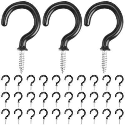 Image of Drado 30 Pcs Cup Hooks Screw in 1/2&quot; Heavy Duty Ceiling Hooks, Black