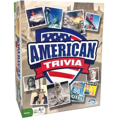 Image of Outset Media 18019 American Trivia Amazon Exclusive Card Game, Multi Color Box
