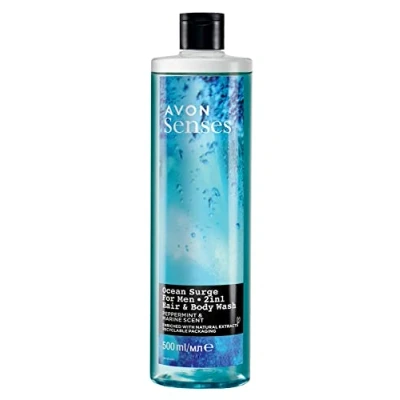 Image of Avon Senses for Men 2 in 1 Hair &amp; Body Wash Ocean Surge Peppermint Marine Scent