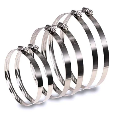 Image of InduSKY 6Pcs 4 inch 5 6 Hose Clamp Set 304 Stainless Steel Duct Clamps Worm Gear Adjustable 91 165mm Range Fuel Line for Automotive and Mechanical Applications