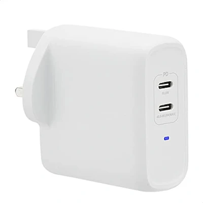 Image of Amazon Basics 63W Two Port GaN USB C Wall Charger (45W + 18W) for Laptops, Tablets &amp; Phones With Power Delivery, White (non PPS)