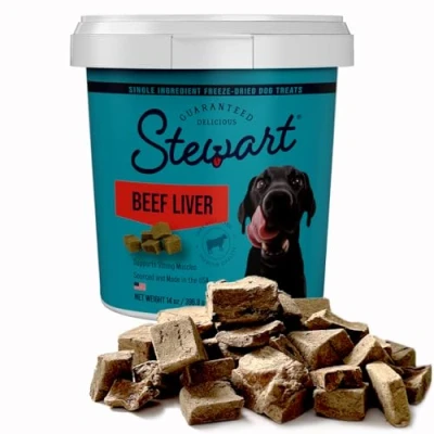 Image of Stewart Single Ingredient Freeze Dried Raw Dog Treats, Beef Liver, 14 Ounce Resealable Tub, Training Treats or Meal Topper Dogs, High Protein, Grain Free, Gluten Free