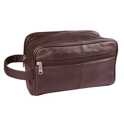 Image of RAS WALLETS Mens Womens Genuine Leather Hanging Travel Overnight Wash Gym Toiletry Shaving Cosmatic Case Bag 3540 (Brown)