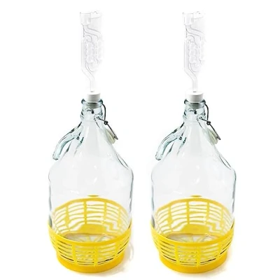 Image of Unbekannt Set of 2 5 Litre Swing Top Bottles + Stopper Fermentation Tube Wine Balloon Glass Bottle Container