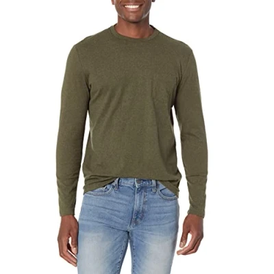 Image of Amazon Essentials Men&#039;s Slim Fit Long Sleeve T Shirt, Olive Heather, L