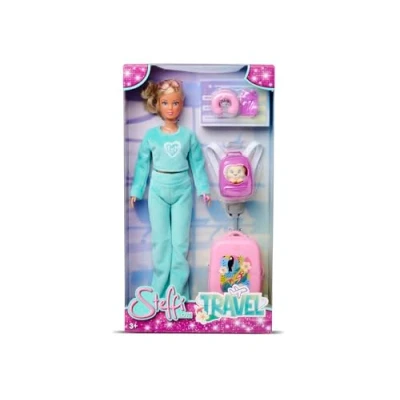Image of Simba 105733731 Steffi Love Travel Toy Doll in Cuddly Two Piece Including Case, Backpack, Dog and Other Accessories, 7 Pieces, 29 cm, from 3 Years