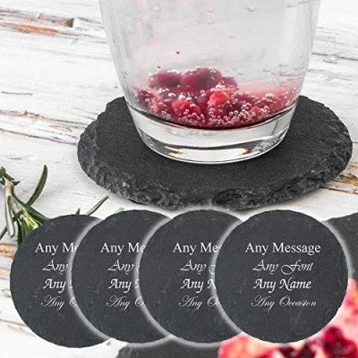 Image of Personalised Engraved Round Natural Slate Drinks Coaster Set of 4