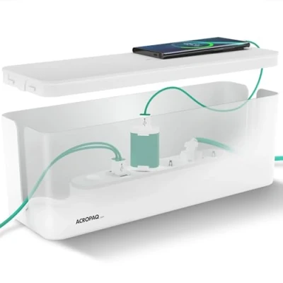 Image of ACROPAQ Cable tidy box Keep your tidy, Large (41 x 13 16 cm), Waterproof, Non slip management box, Extension lead cover White/Large