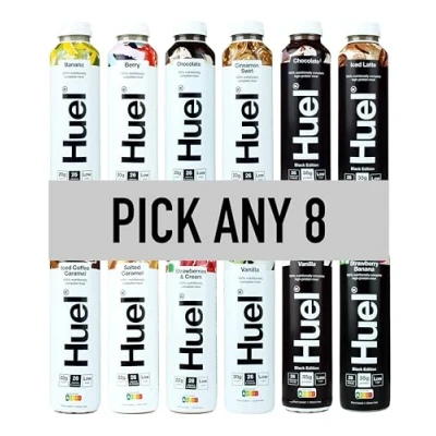 Image of HUEL Ready to Drink 500ml Pick any 8 10 Flavours choose from Banana, Berry, Chocolate, Cinnamon Swirl, Iced Coffee Caramel, Salted Strawberries &amp; Cream, Vanilla