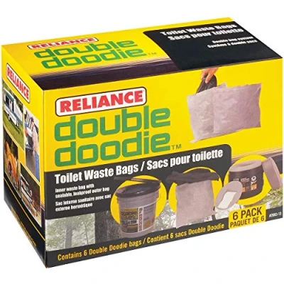 Image of Reliance Products Double Doodie Portable Toilet Waste Bags No Gel 6 Pack, Black, (2683 13)