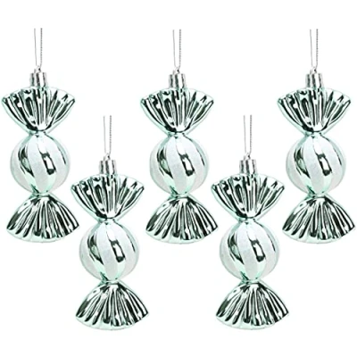 Image of Christmas Concepts® Pack of 5 110mm Large Sweet Shaped Baubles Shiny &amp; Glitter Decorated (Mint Green)
