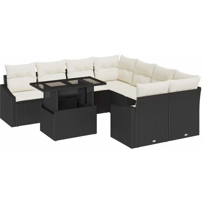 Image of vidaXL 9 Piece Garden Sofa Set with Cushions Black Poly Rattan
