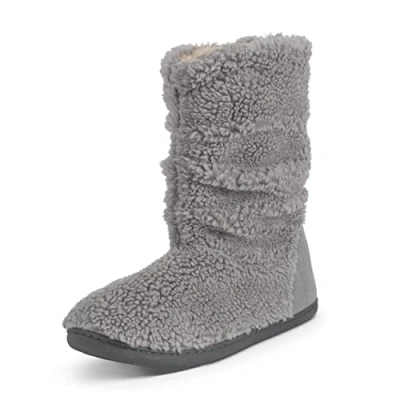 Image of Polar Mens Slipper Sherpa Boots Memory Foam Indoor Bootie with Anti Slip Rubber Sole Soft, Warm and Fluffy House Ankle Boot Slippers Grey AYC0962/UK8