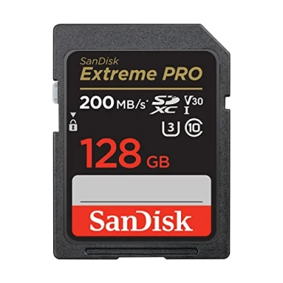 Image of SanDisk 128GB Extreme PRO SDXC Card, SD V30 Memory 4K UHD, up to 200 MB/s, QuickFlow Technology, RescuePro Deluxe Data Recovery Software, UHS I, Class 10, U3,