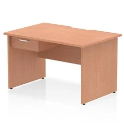 Image of Impulse 1200 x 800mm Scalloped Edge Straight Office Desk Beech Top Panel End Leg Workstation 1 Drawer Fixed Pedestal
