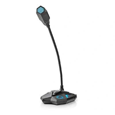 Image of USB Gaming Microphone, Wired Desktop Condenser Mic with Blue LED Mute Button and Adjustable Gooseneck Stand, Plug Play, for Vo...