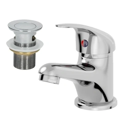 Image of Architeckt® Essentials Bathroom Basin Sink Mixer Tap with Waste Modern Mono Round Single Lever Handle Faucet for Sinks, Polished Chrome