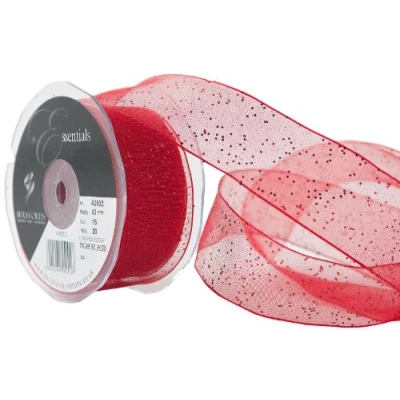 Image of Berisfords 40 mm Random Glitter Wire Edge Ribbon, Red