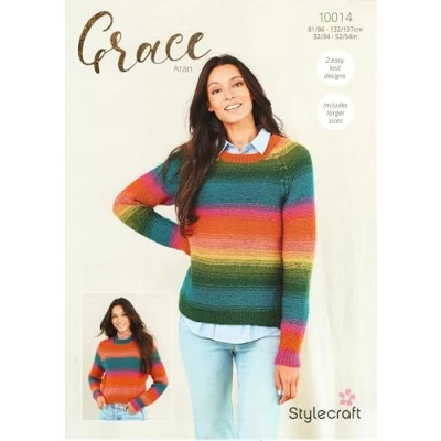 Image of Stylecraft Grace Aran Knitting Pattern 10014 Ladies Sweaters