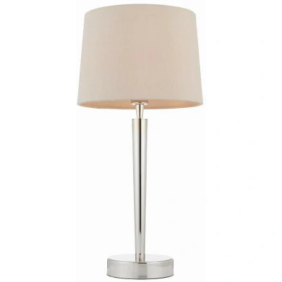 Image of Syon 1 Light Table Lamp Bright Nickel, Mink Faux Silk, E14