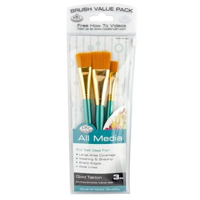 Image of Royal and Langnickel RSET 9185 Glaze Wash Taklon Variety Brush Set Gold (Pack of 3)