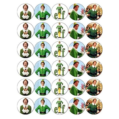 Image of 30 Elf Christmas Buddy Xmas Cupcake Toppers Edible Wafer Paper Fairy Cake Birthday Cakes