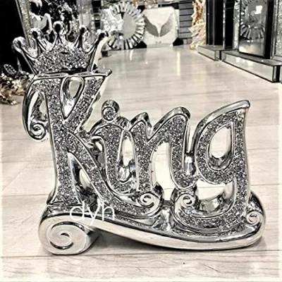 Image of Touch of Venetian Silver Crushed Diamond Sparkly Crown King Ornament Shelf Sitter Bling